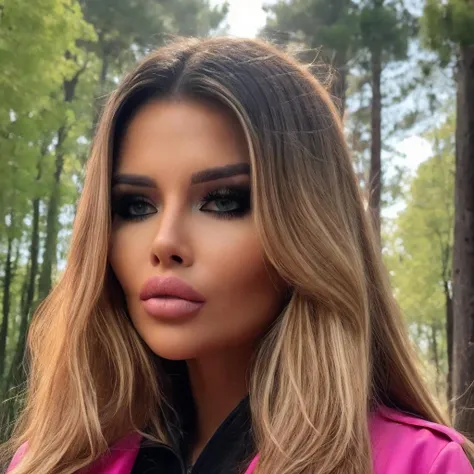 masterpiece, (best quality), (photorealistic:1.2), ultrarealistic uhd faces, professional photography, portrait photograph of Paige British, blonde straight <lora:hair_length_slider_v1:3>, (blonde:1.3), beautiful face, (raised eyebrows:1.3), restaurant, long sleeves, pink coat, park, trees, outdoors, (ski coat:1.3), mid length, 
big lips, (enormous lips:1.2), bimbo lips, eyelashes, eyeliner, makeup, cheekbones, jawline, dimples, pout <lora:biglips-v2:0.5>, 
specular lighting, iso noise, RAW photo, 8k uhd, film grain, harsh lighting, 35mm, hires, shot on Hasselblad X1D II, ND filter, golden hour, country, <lora:PaigeBritishV1:0.8>