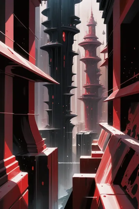 digital painting, solemn,amazing fantasy subterranean city beyond the end of the universe<lora:EnvyTritoneXL01 Red-Black-White:1>