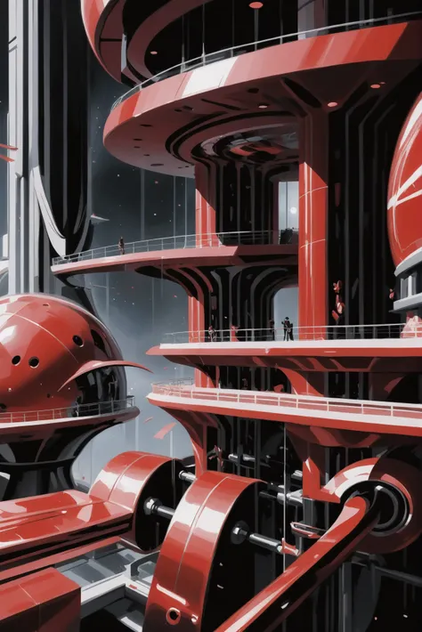 digital painting, <lora:EnvyTritoneXL01 Red-Black-White:1>, great scifi arcology at the beginning of the universe