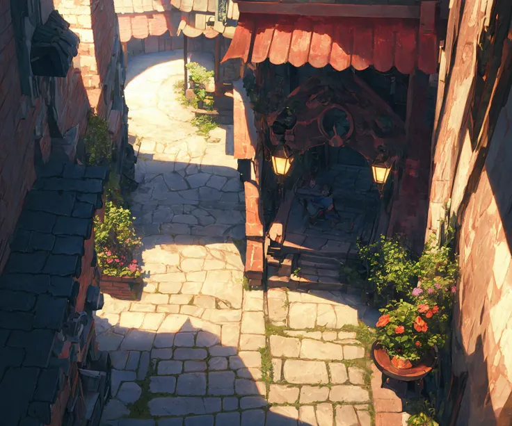 (Masterpiece, best quality:1.3), highly detailed, 8k, top quality, fantasy, hyperrealistic, <lora:FFIX-10:0.9>, best illustration, dynamic view, cinematic, ultra-detailed, full background, FFIXBG, full background, (water), tree, arch, no humans, pavement, flower, bird, potted plant, bridge, road, building, chimney, stairs, fantasy, scenery, grass, from above, city, outdoors, window, plant, railing, beautiful, (film grain:0.7), UHDR,  (details:1.2), [bloom:0.6], extremely detailed, shimmer:0.5, dreamy, amazing composition