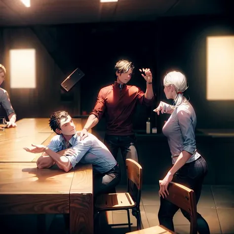 (masterpiece, best quality), warm lighting, 3 friends arguing in a bar <lora:add_detail:1>