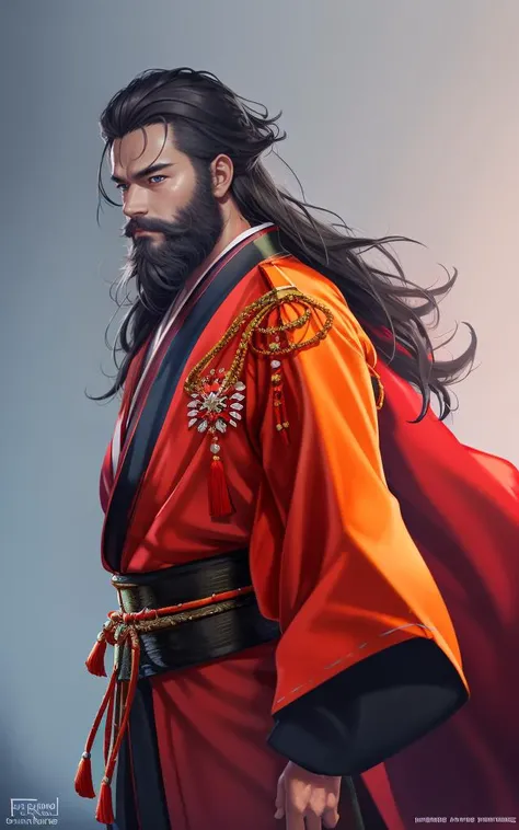 sehele style, anime, a man bearded samurai, 8k, 4k, Unreal Engine 5, octane render, trending on pixiv, fanbox, skeb, masterpiece, smooth soft skin, big dreamy eyes, beautiful intricate colored hair, anime wide eyes, soft lighting, concept art, digital painting, <lora:sehele:0.4>,