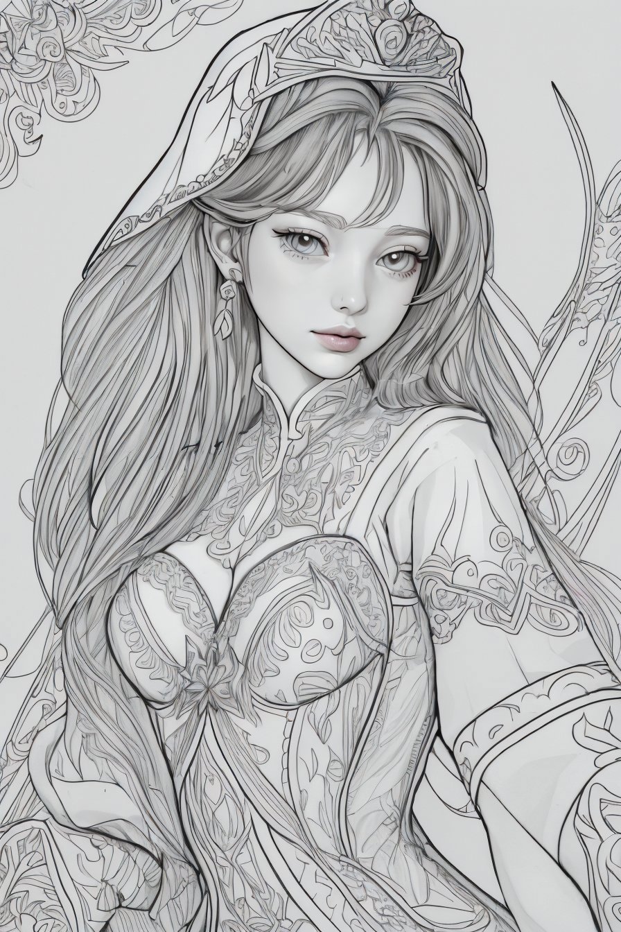 A drawing of a woman with long hair and a veil - SeaArt AI
