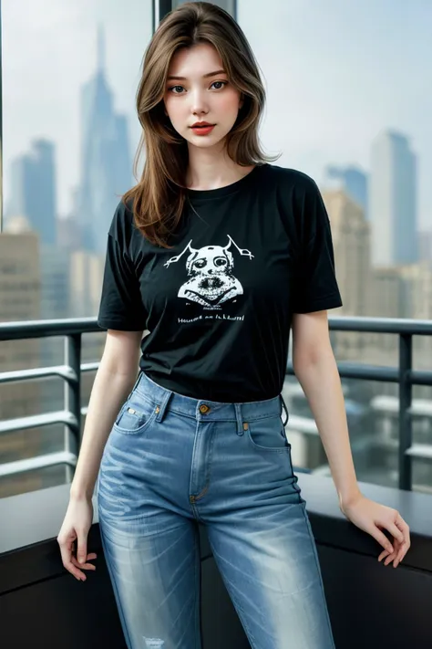 (medium shot:1.4), <lora:AnastasiaCebulska_v1:.9> AnastasiaCebulska wearing a t-shirt and jeans