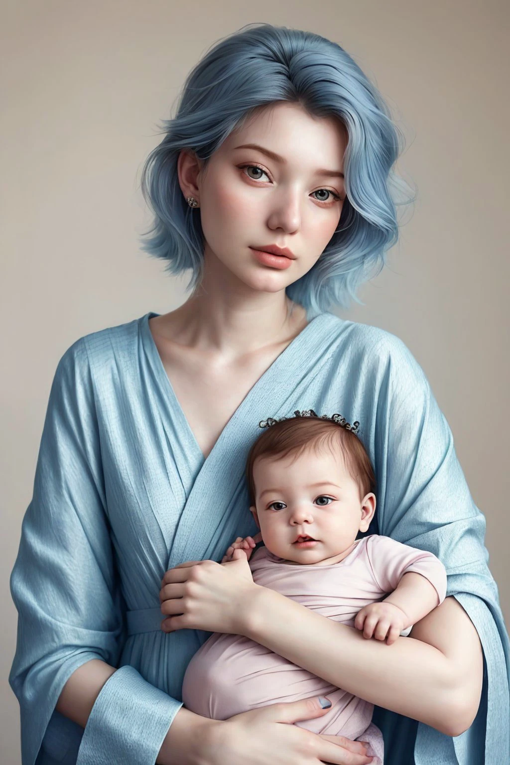 headshot photo of <lora:AnastasiaCebulska_v1:.9> AnastasiaCebulska coloring book line art, focus on face, wearing a mage robe , her Blue hair is styled as short textured hair,