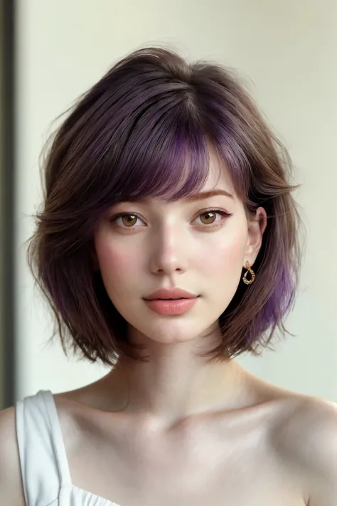 <lora:AnastasiaCebulska_v1:.9> AnastasiaCebulska coloring book line art, focus on eyes, close up on face, eggplant color hair styled layered bob with bangs hair