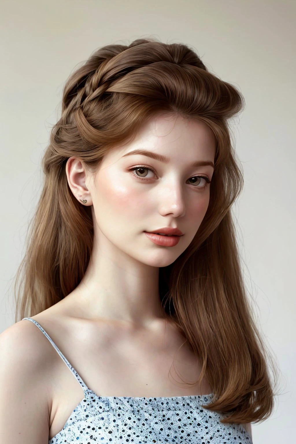 headshot photo of <lora:AnastasiaCebulska_v1:.9> AnastasiaCebulska coloring book line art, focus on face, wearing a summer dress , her hair is styled as Straight Bouffant,