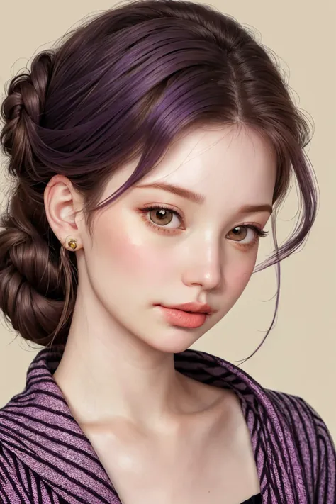 <lora:AnastasiaCebulska_v1:.9> AnastasiaCebulska coloring book line art, focus on eyes, close up on face, pouting, eggplant color hair styled Straight Low Twisted Bun