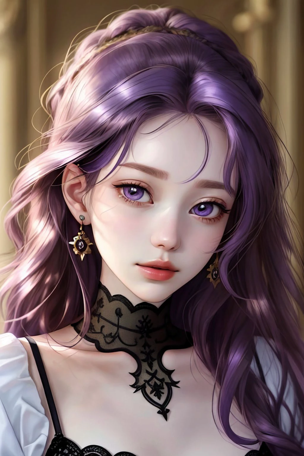 <lora:AnastasiaCebulska_v1:.9> AnastasiaCebulska coloring book line art, focus on eyes, close up on face, medium purple color hair styled Kinky Curls