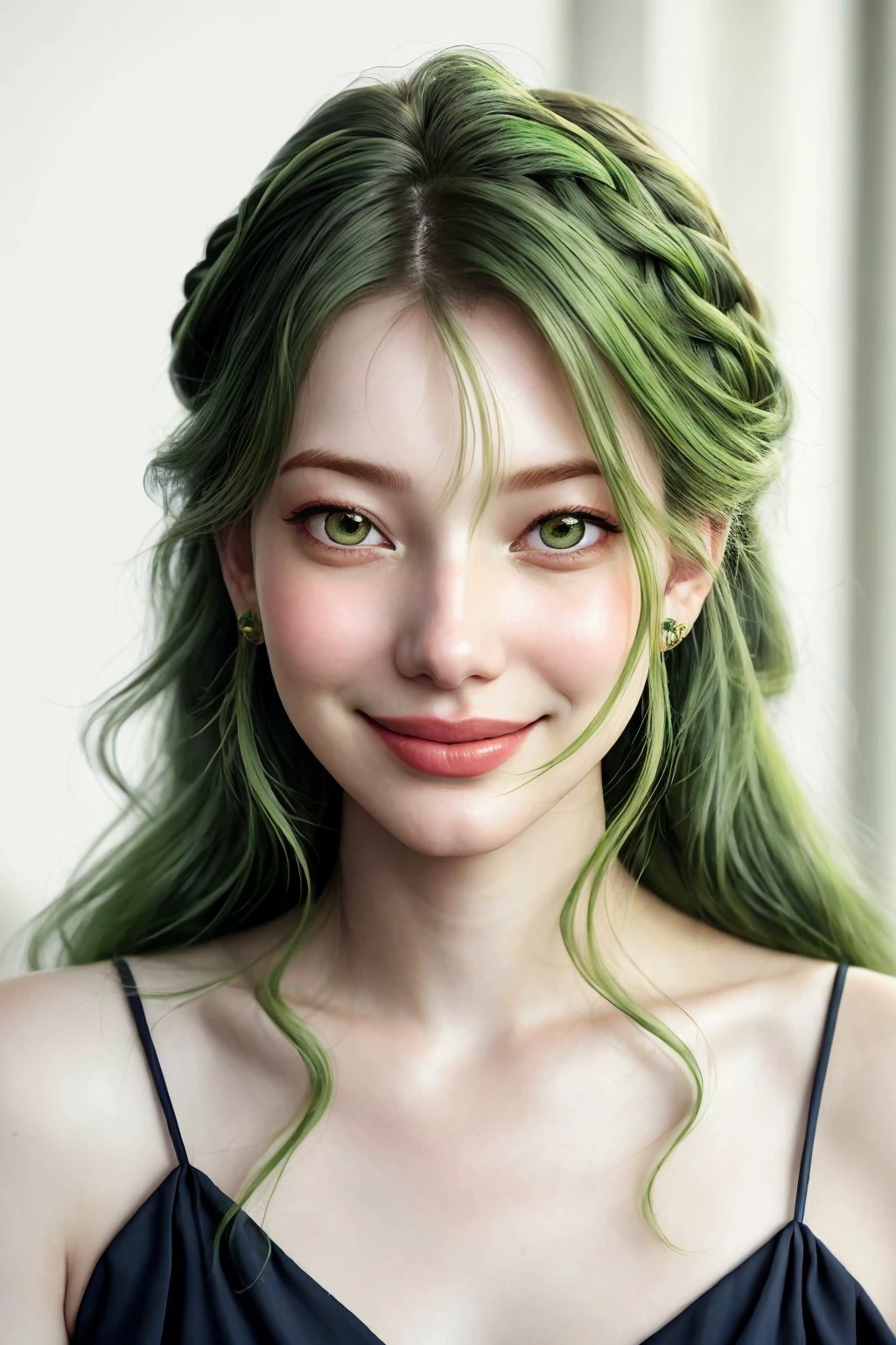 <lora:AnastasiaCebulska_v1:.9> AnastasiaCebulska, focus on eyes, close up on face, grinning, sap green color hair styled side braid hair