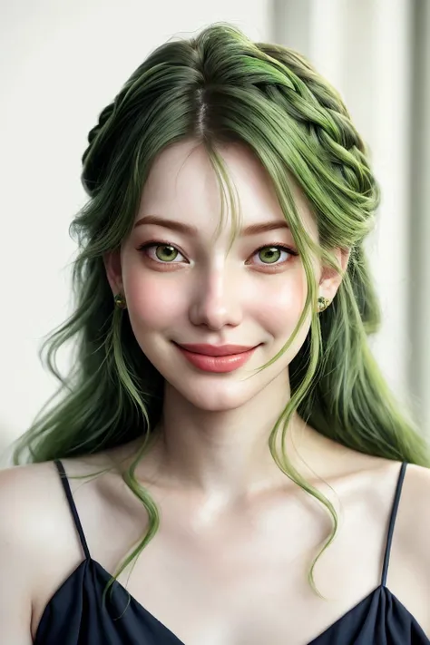 <lora:AnastasiaCebulska_v1:.9> AnastasiaCebulska, focus on eyes, close up on face, grinning, sap green color hair styled side braid hair