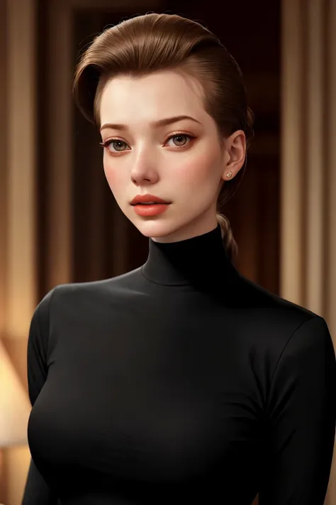 upper body photo of <lora:AnastasiaCebulska_v1:.9> AnastasiaCebulska, focus on face, wearing a turtleneck , her hair is styled as slicked back hair,