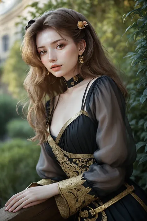 (shot from a Dutch angle, headshot:1.2) photo of <lora:AnastasiaCebulska_v1:.9> AnastasiaCebulska, she is wearing harem outfit , she is wearing buckle, her hair is styled as angled shag hair, BREAK she is (in the garden:1.1), creative shadow play, shot on Sony A7III ,