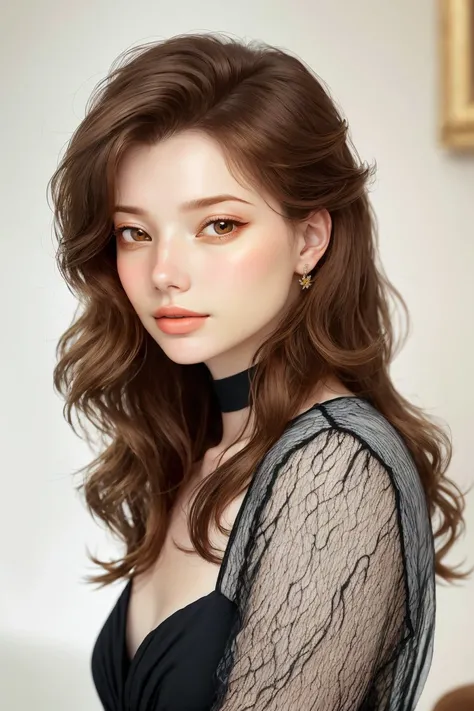 headshot photo of <lora:AnastasiaCebulska_v1:.9> AnastasiaCebulska, focus on smiling face, wearing a turtleneck , her hair is styled as Long Loose Curls,