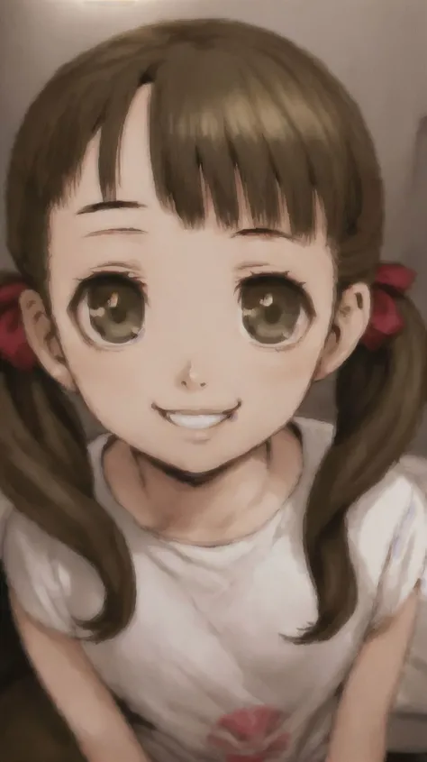 1girl,solo,(best quality:1.1),(masterpiece:1.1),upper body,looking at viewer,dynamic angle,cute,clear facial skin,short twintails,<lora:Nanako Doujima:0.8>,nanako doujima,inside,bedroom,perfect lighting,smile,AS-Adult,
