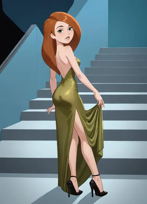kim possible, cartoon, evening dress, stairwell, highly detailed, shaded, high heels, solo, soft light,
<lora:Kim_Possible:0.8> <lora:Anime Style 2 SDXL_LoRA_Pony Diffusion V6 XL:0.8>
