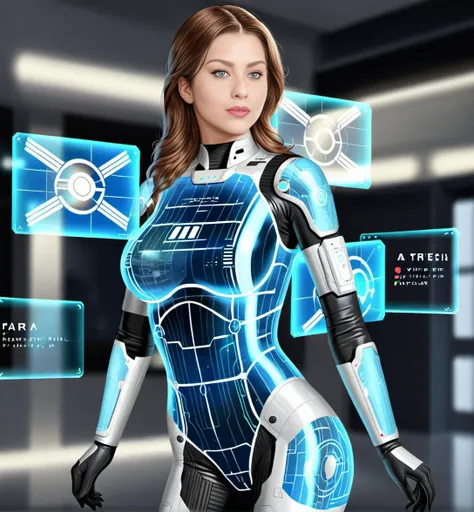 a beautiful 25 year old Brazilian woman wearing a holographic suit by xkm_hypertunnel and Ingrid Baars <lora:xkm_hypertunnel:.8>, detailed, masterpiece