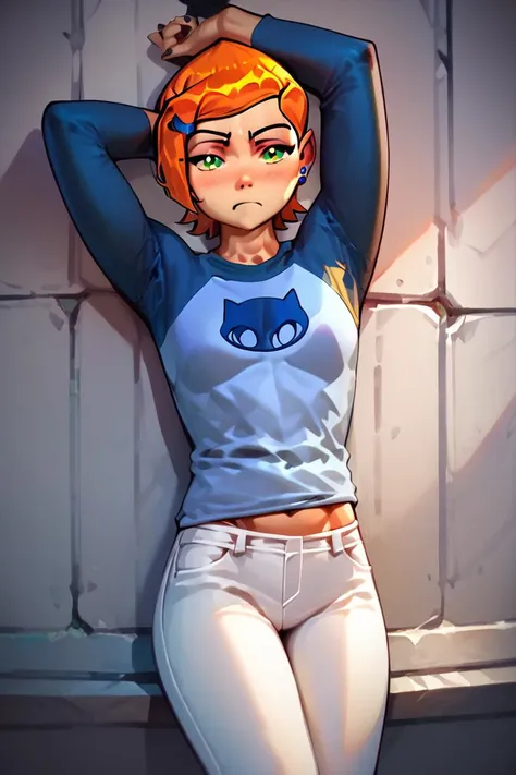 score_9, score_8_up, score_7_up, score_6_up, score_5_up, score_4_up, source anime, 1girl
<lora:GwenTen:1> (/Gwen Tennyson)/ (/Ben10)/,(ultra HD quality details), bright orange hair, short hair, long sleeves, white pants
<lora:Smooth Anime 2 Style SDXL_LoRA_Pony Diffusion V6 XL:1>