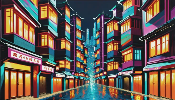 thick oil on canvas, vibrant professional pigments, epic fantasy, midnight, architecture, Coffinwood dark alley in a Hong Kong, vibrant color scheme<lora:EnvyAnimeOilXL01:1.0><lora:EnvyEnhanceXL01:0.4><lora:EnvyMoonriseXL01:1@0,0@0.6:hr=0>