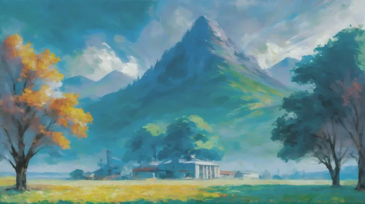 oil painting, photoshop rough oil brush set, noon, scenery, university in a Crystalline Structure Fields, vibrant color scheme<lora:EnvyAnimeOilXL01:1>