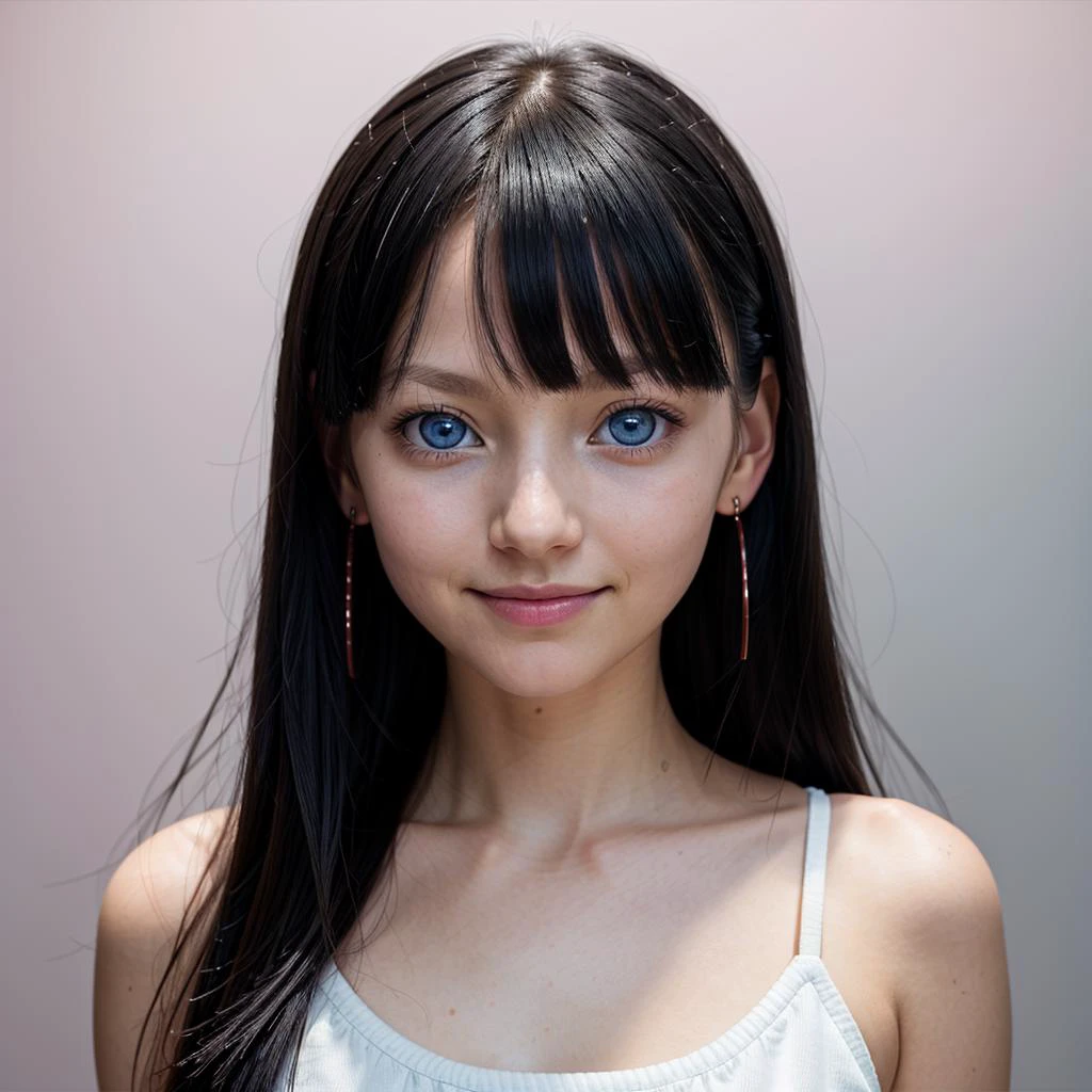 1girl, 28yo, skinny, portrait, (face detail),
((blue) eyes), earrings, light smile,
((black) hair), hime cut, looking at viewer, posing for a photo,
detailed eyes, bright eyes, eye lashes, pink eye shadows, red glossy lips,
((gray) background), simple background,
standing,
((Hasselblad photography)), finely detailed skin, sharp focus, (cinematic lighting), soft lighting, front lightning, dynamic angle,
<lora:VirtualGirl-Aki:0.4> VirtualGirl-Ak,
<lora:eyebrows_slider_v1:-3>,
<lora:StL_Detail:0.4>,