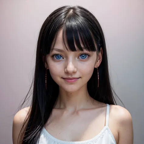 1girl, 28yo, skinny, portrait, (face detail),
((blue) eyes), earrings, light smile,
((black) hair), hime cut, looking at viewer, posing for a photo,
detailed eyes, bright eyes, eye lashes, pink eye shadows, red glossy lips,
((gray) background), simple background,
standing,
((Hasselblad photography)), finely detailed skin, sharp focus, (cinematic lighting), soft lighting, front lightning, dynamic angle,
<lora:VirtualGirl-Aki:0.4> VirtualGirl-Ak, 
<lora:eyebrows_slider_v1:-3>,
<lora:StL_Detail:0.4>,