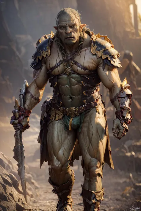 full body photo, colossal orc+, dark-green skin++, wearing orcish armor, detailed skin, huge muscles+, big muscular thighs+, big bulge, fantasy, masculine, shiny wet skin, manly, looking at viewer, modelshoot style, (extremely detailed CG), photo of beautiful artwork, (Antonio Moro), (Jeremy Mann), High Detail, Sharp focus, dramatic+, (photorealistic), Intricate, handsome, <lora:EdobOrc_v1.0:0.8>