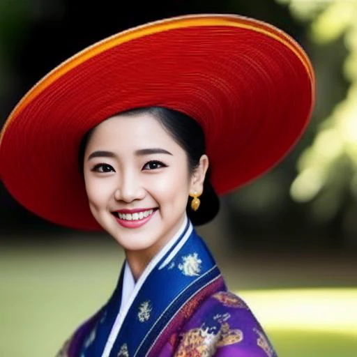 a photograph of a young Vietnamese girl, nhatbinh, mldt face, young, smiling, red wide-brimmed hat, stand in a flower forest, in front  of a huge ancient temple, beautiful woman, gorgeous  woman face, detailed gorgeous face, full body, confident pose, confident, female, model, woman, god rays, intricate, elegant, seductive, realistic, hyperrealistic, character design, concept art, highly detailed, illustration, ultra sharp, digital art, digital painting, highly detailed,  concert lighting, grainy, realistic, unreal engine, octane render, bokeh, vray, houdini render, quixel megascans, depth of field, arnold render, 8k uhd, raytracing, cgi, lumen reflections, cgsociety, ultra realistic, volumetric fog, overglaze, analog photo, polaroid, 100mm, film photography, dslr, cinema4d, studio quality.