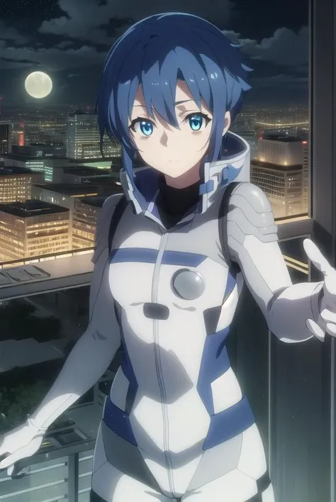 ruikanoya, <lora:rui kanoya s1-lora-nochekaiser:1>,
rui kanoya, blue eyes, blue hair, male focus,
BREAK pilot suit
BREAK outdoor, city, night, sky, buildings, moon, clouds,
BREAK looking at viewer, (cowboy shot:1.5),
BREAK <lyco:GoodHands-beta2:1>, (masterpiece:1.2), best quality, high resolution, unity 8k wallpaper, (illustration:0.8), (beautiful detailed eyes:1.6), extremely detailed face, perfect lighting, extremely detailed CG, (perfect hands, perfect anatomy),