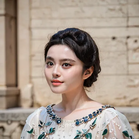 score_9, score_8_up, score_7_up, realistic, fanbingbing, 1girl,close up, fashion model, solo, realistic, black hair, looking at viewer, brown eyes, roman ruins, evening <lora:fanbingbing_pxl:.9>