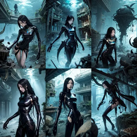 One has fair skin,The eyes are large,Sharp eyes,High nose bridge thin lips,Long black straight hair without headdress,The body shape is very thin,Small chest,Small butt,Black clothing Yohji Yamamoto style,Slim fingers,The background is solemn and serious,The protagonist is dignified and elegant,delicated,tmasterpiece