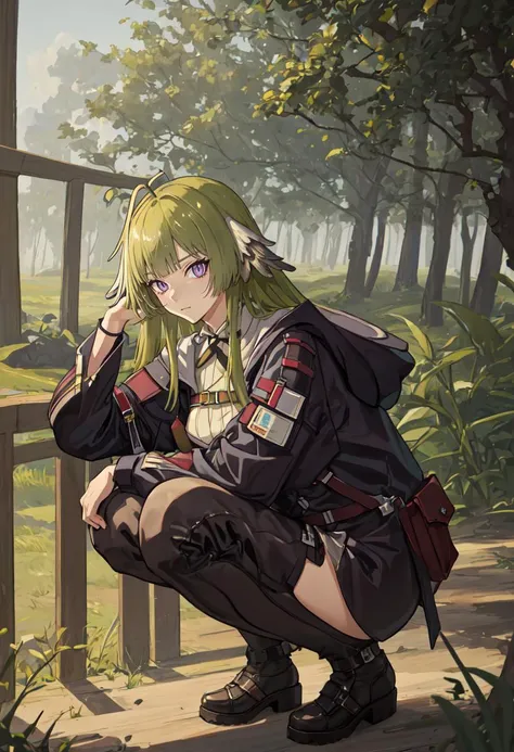 (safe:1.10), best quality, masterpiece, highres, solo, (poncirus_arknights:1.10), squatting, cowboy shot, looking at viewer, 24 <lora:poncirus_arknights:0.80>