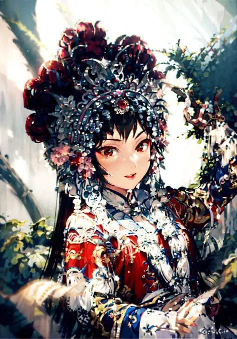 masterpiece,best best quality,sunset light,handsome (1girl) ,ponytail,chinese style archer,(Begonia flower),((beautyfull intricacy clothing)), ((decorative pattern details)),short sleeves,boots,handsome,serious, outdoors, wild,standing, long hair,looking at viewer,short hair, full body, mid shot, <lora:ChineseOperaCostumes_v10:0.9>
