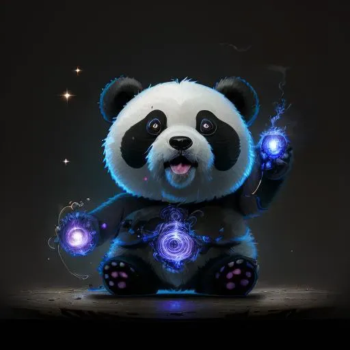 (masterpiece:1.2), (best quality:1.4), (ultra detailed), ultra high res, (photorealistic:1.4), cute, cuddly, magical, panda1, dynamic lighting, glowing, V0id3nergy, close up <lora:panda1:0.8> <lora:kVoidEnergy:1>