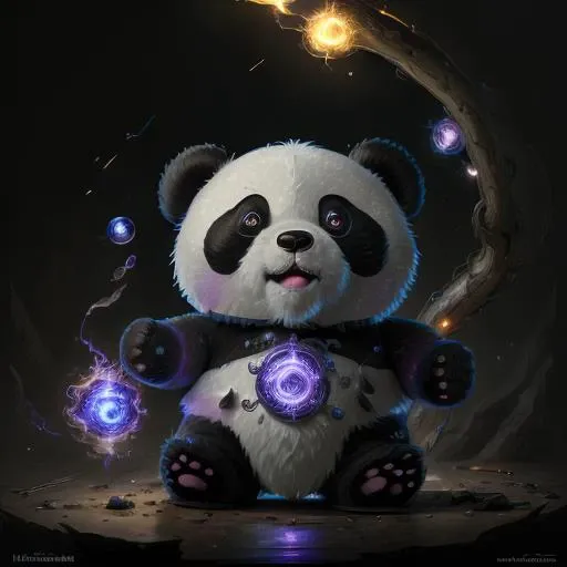 (masterpiece:1.2), (best quality:1.4), (ultra detailed), ultra high res, (photorealistic:1.4), cute, cuddly, magical, panda1, dynamic lighting, glowing, V0id3nergy, close up <lora:panda1:0.8> <lora:kVoidEnergy:1>