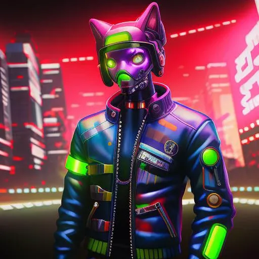 movie still of a dog wearing cool jacket at restaurant.cyberpunk