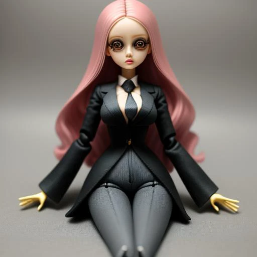 woman, doll, large eyes, lithe, thin, tall, pants, suit, tie, jacket, doll joints, doll, bjd