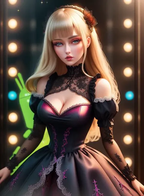 woman, glass eyes, glitter eyes, android, seams, skin seams, ball jointed doll, pretty, beautiful, machine, vivid, lace, detailed dress