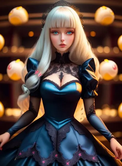 woman, glass eyes, glitter eyes, android, seams, skin seams, ball jointed doll, pretty, beautiful, machine, vivid, lace, detailed dress