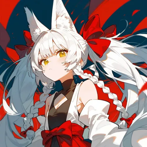 score_9, score_8_up, score_7_up, score_6_up, score_5_up, score_4_up,
1girl, solo, asanagi \(azur lane\), white hair, yellow eyes, twintails, braid, fox ears, red bow, 
<lora:asanagi_pony_v2:1>