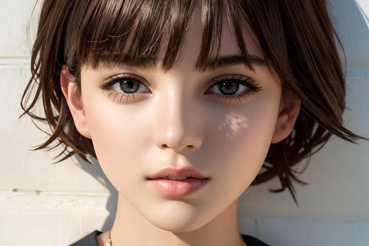 (best quality, high-quality, masterpiece:1.2, portrait, 4k full HD), Photo portrait of a pensive young brunette woman with sparkling eyes, detailed skin, (half her face concealed in shadow:1.4), tight close up on face, dark background, side lighting revealing her gaze, eye level, in the style of Nathan Wirth