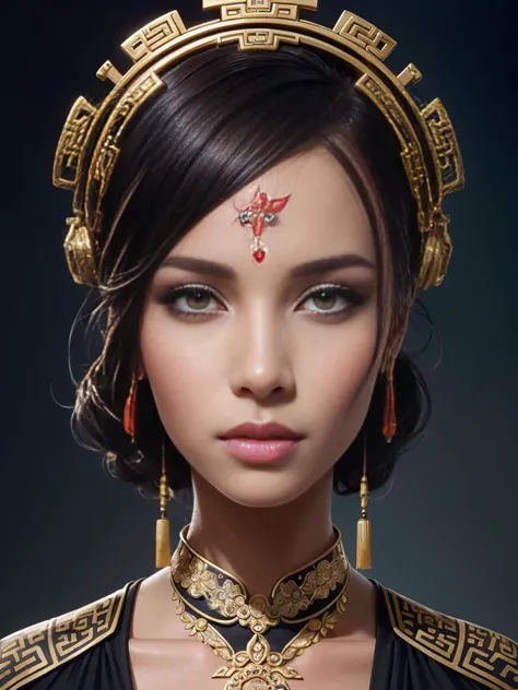 symmetry! portrait of a hybrid african woman, face decorated with chinese opera motifs, leds horizon zero dawn machine, intricate, elegant, highly detailed, digital painting, artstation, concept art, smooth, sharp focus, illustration, art by artgerm and greg rutkowski and alphonse mucha, 8 k