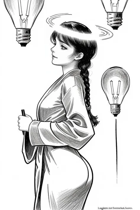 (((drawing, drawn, colored pencil drawing, ink drawing, illustration))), erotic, nsfw, portrait of beautiful very young woman, gibson girl, by Charles Dana Gibson <lora:cdg_v1:1>, ((with Whimsical Wisteria Whisper Enchanting braided halo, hair)) (((embarrassed expression))), Standing with one hand reaching up, ((flat_chested)), (((((viewed from Side angle )), image taken at lighting like the lightbulbs in many homes, foreshortening, The Seductive Silk Robe: Wrapped in a luxurious silk robe, she slowly unveils her sensual attire, inviting the audience into her world of seduction))) BREAK ((Showing ass, from behind ))