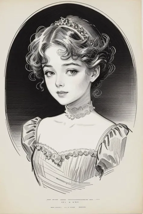 portrait of beautiful very young girl, gibson girl, by Charles Dana Gibson <lora:cdg_v1:1>