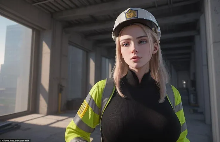 analog style, photo of a woman, 24yo, 1woman, engineer girl, ((pretty  face: 1.7, perfect face:1.5)),
(huge breasts), pale skin, shinny skin, engineer hat, security hat, engineer uniform, worker uniform, under a building under contruction, holding a blueprint,
8k, 3d, (best quality:1.5, hyperrealistic:1.5, photorealistic:1.4, madly detailed CG unity 8k wallpaper:1.5, masterpiece:1.3, madly detailed photo:1.2), (hyper-realistic lifelike texture:1.4, realistic eyes:1.2), (octane render, unreal engine 5)