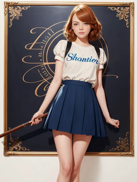 a richly detailed color illustration depicting Emma Stone as a surrounded by beautiful cursive writing, large format image. illustrated by Artgerm and Mina Petrovic and Timothy Kong and Marina Federovna. 3D shadowing.