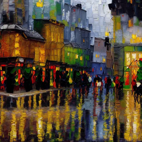 <lora:FG:1>,oil painting,Abstract painting,raining,street