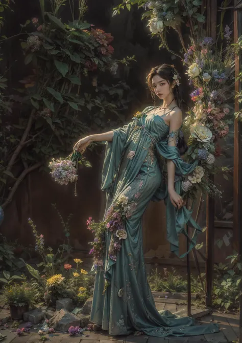 1girl,official art,unity 8k wallpaper,ultra detailed,beautiful and aesthetic,beautiful,masterpiece,best quality,zentangle,mandala,tangle,entangle,((ecstasy of flower:1.4) dynamic angle),cowboyshot,the most beautiful form of chaos,elegant,a brutalist designed,vivid colours,romanticism,atmospheric,<lora:add_detail:1>,(full body),<lora:tangStyle5:0.4:clothe>,(hanfu:0.4),(flower_style:0.7),(<lora:zhongfenghuaxiyou:0.6:act> zhongfenghua),<lora:CubzeV1Anything:0.6>,