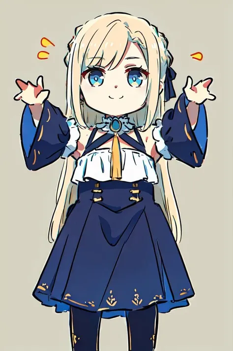 ultra detailed, masterpiece, best quality, light particles, blue theme, arms up, 
solo,
cowboy shot,
facing viewer,
soft smile, light smile,
1girl, blue eyes, very long hair, blonde hair, long blonde hair, french braid, bangs, medium breasts,
hair ribbon, frilled choker, criss-cross halter, sleeveless dress, high-waist skirt, backless dress, waist bow, detached sleeves, frilled sleeves, wide sleeves, pantyhose, patterned legwear, mary janes,  <lora:xinzoruo:0.85> xinzoruo,
