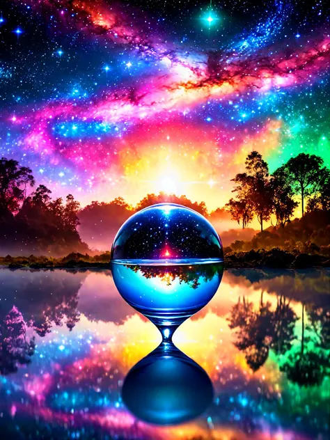 something that defies our understanding of the universe, mystical, magical, psychedelic, fantasy, complex, extremely detailed, stars, glass, water, reflection, refraction